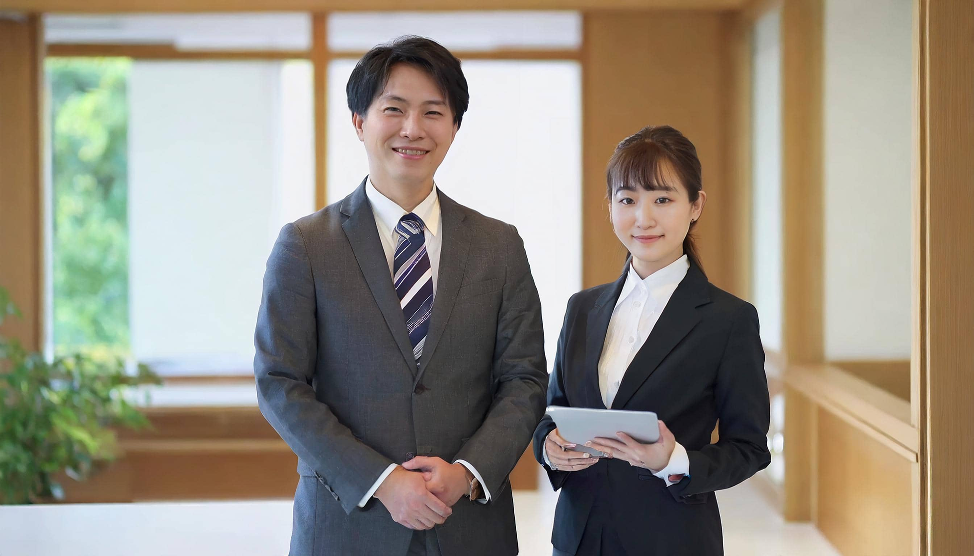 スーツを着た男性と女性の画像
